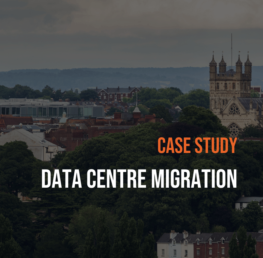 Visual header for a Technimove case study focused on a secure and controlled IT infrastructure migration project.