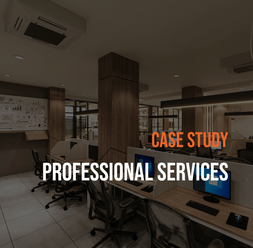 Modern office workspace assessed during a wireless network site survey and health assessment for Wi‑Fi performance and coverage.